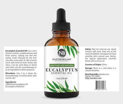 100% Pure Natural Undiluted Eucalyptus Essential Oil (4Oz) Premium Therapeutic Grade Aromatherapy