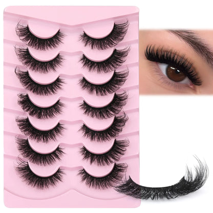 JIMIRE Mink Lashes Fluffy Cat Eye False Eyelashes Volume Wispy Fox Eye Full 17MM Thick Fake Lashes Look Like Eyelash Extensions Pestañas7 Pairs Pack GlowBeautyCo.