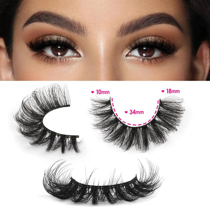 JIMIRE Mink Lashes Fluffy Cat Eye False Eyelashes Volume Wispy Fox Eye Full 17MM Thick Fake Lashes Look Like Eyelash Extensions Pestañas7 Pairs Pack GlowBeautyCo.