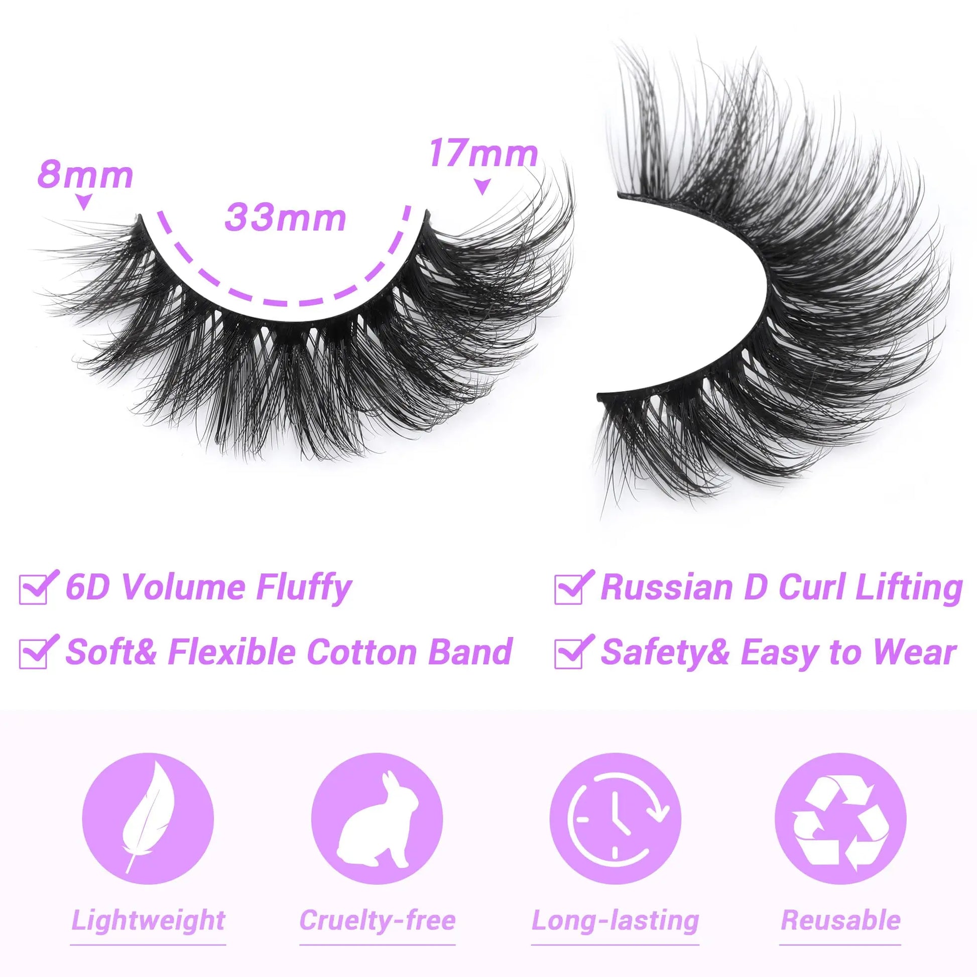 JIMIRE Mink Lashes Fluffy Cat Eye False Eyelashes Volume Wispy Fox Eye Full 17MM Thick Fake Lashes Look Like Eyelash Extensions Pestañas7 Pairs Pack GlowBeautyCo.