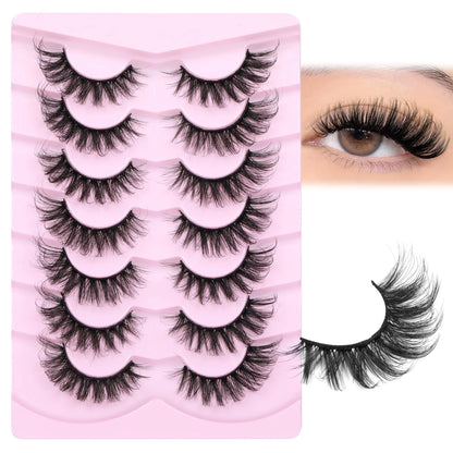 JIMIRE Mink Lashes Fluffy Cat Eye False Eyelashes Volume Wispy Fox Eye Full 17MM Thick Fake Lashes Look Like Eyelash Extensions Pestañas7 Pairs Pack GlowBeautyCo.