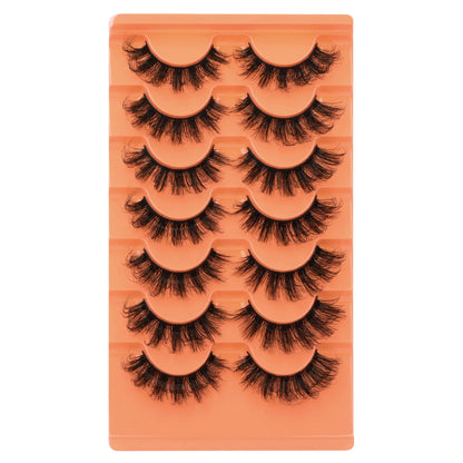 JIMIRE Mink Lashes Fluffy Cat Eye False Eyelashes Volume Wispy Fox Eye Full 17MM Thick Fake Lashes Look Like Eyelash Extensions Pestañas7 Pairs Pack GlowBeautyCo.