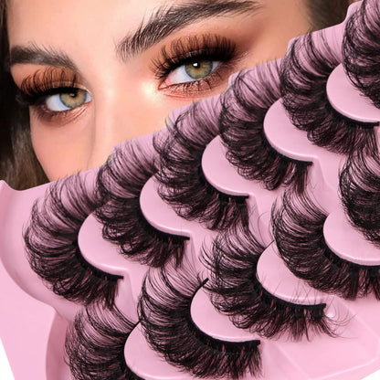 JIMIRE Mink Lashes Fluffy Cat Eye False Eyelashes Volume Wispy Fox Eye Full 17MM Thick Fake Lashes Look Like Eyelash Extensions Pestañas7 Pairs Pack GlowBeautyCo.