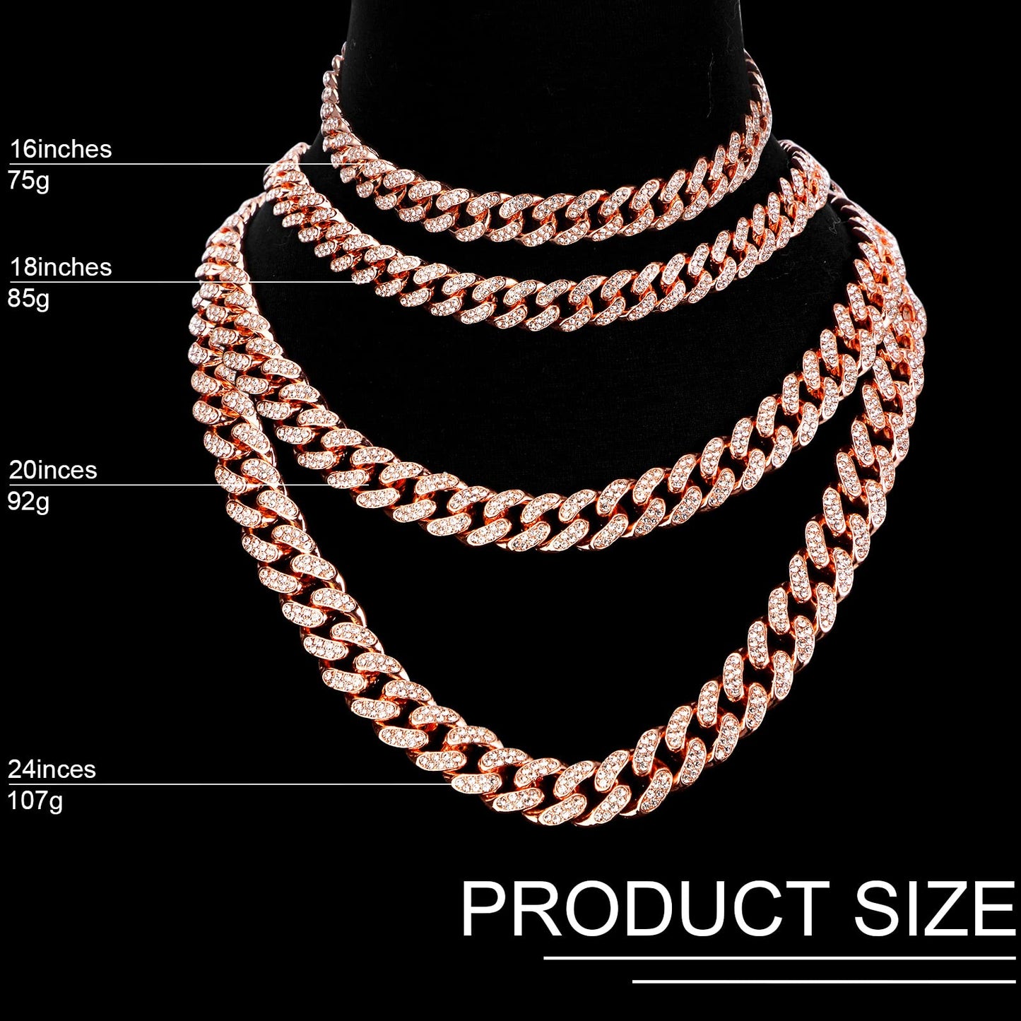 Batiyeer Cuban Link Chain Necklace Bracelet Rhinestone Earrings Bling Necklace Bracelet Crystal Big Circle Earring for Women