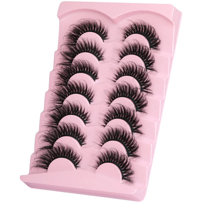 JIMIRE Mink Lashes Fluffy Cat Eye False Eyelashes Volume Wispy Fox Eye Full 17MM Thick Fake Lashes Look Like Eyelash Extensions Pestañas7 Pairs Pack GlowBeautyCo.