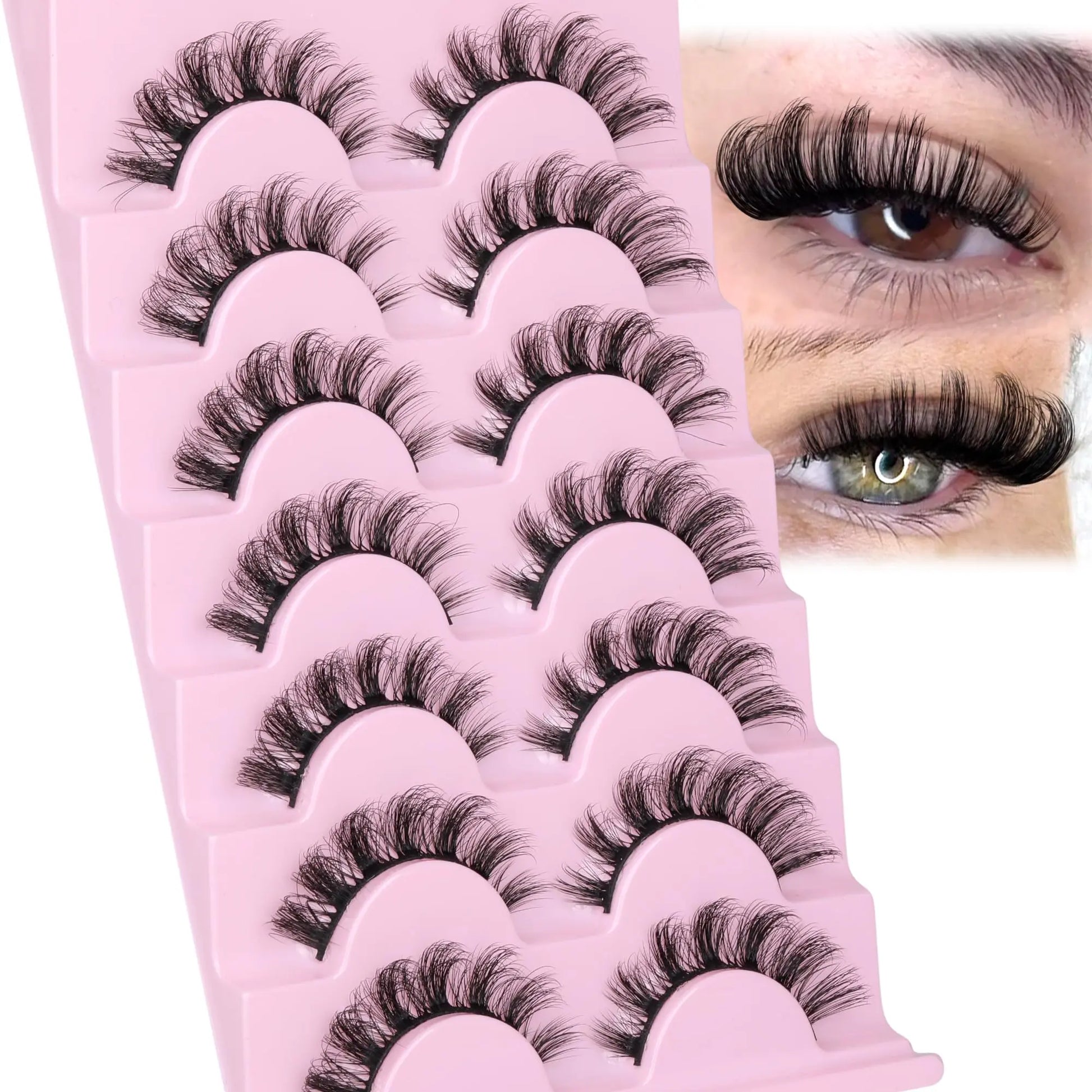 JIMIRE Mink Lashes Fluffy Cat Eye False Eyelashes Volume Wispy Fox Eye Full 17MM Thick Fake Lashes Look Like Eyelash Extensions Pestañas7 Pairs Pack GlowBeautyCo.