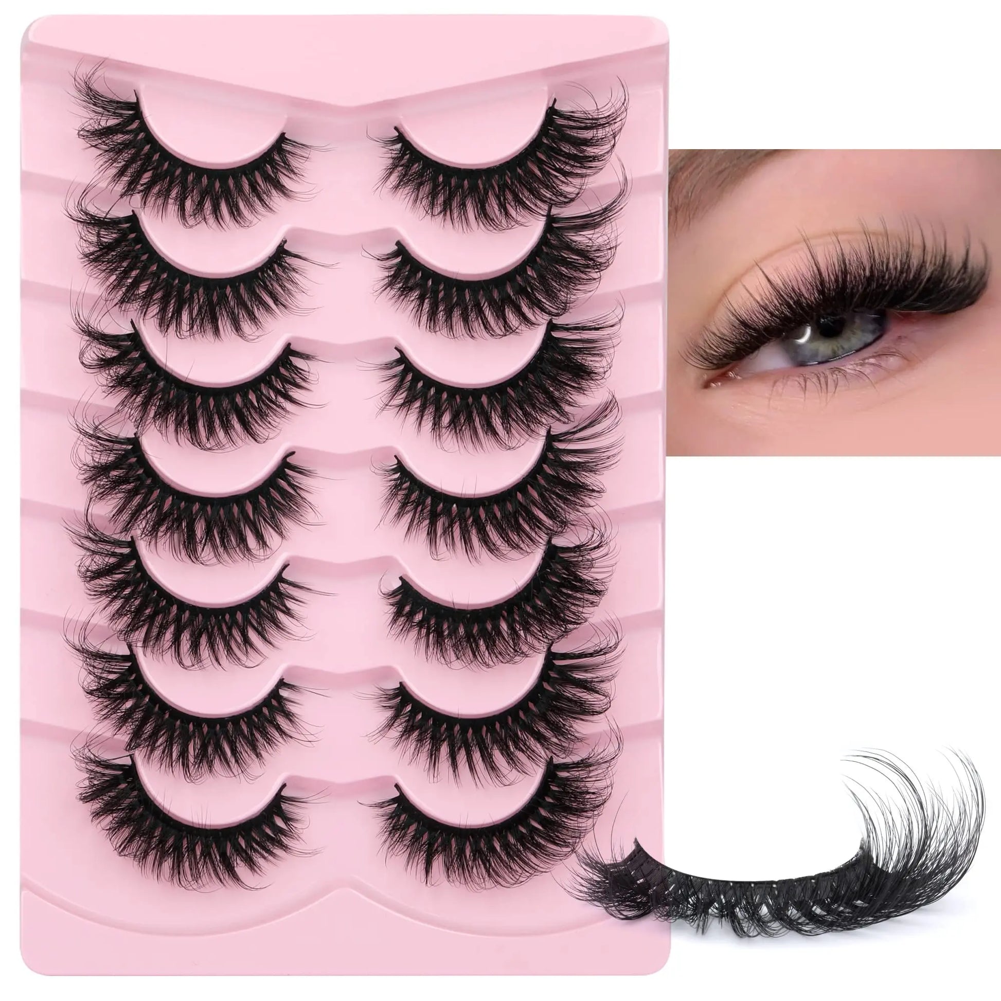 JIMIRE Mink Lashes Fluffy Cat Eye False Eyelashes Volume Wispy Fox Eye Full 17MM Thick Fake Lashes Look Like Eyelash Extensions Pestañas7 Pairs Pack GlowBeautyCo.