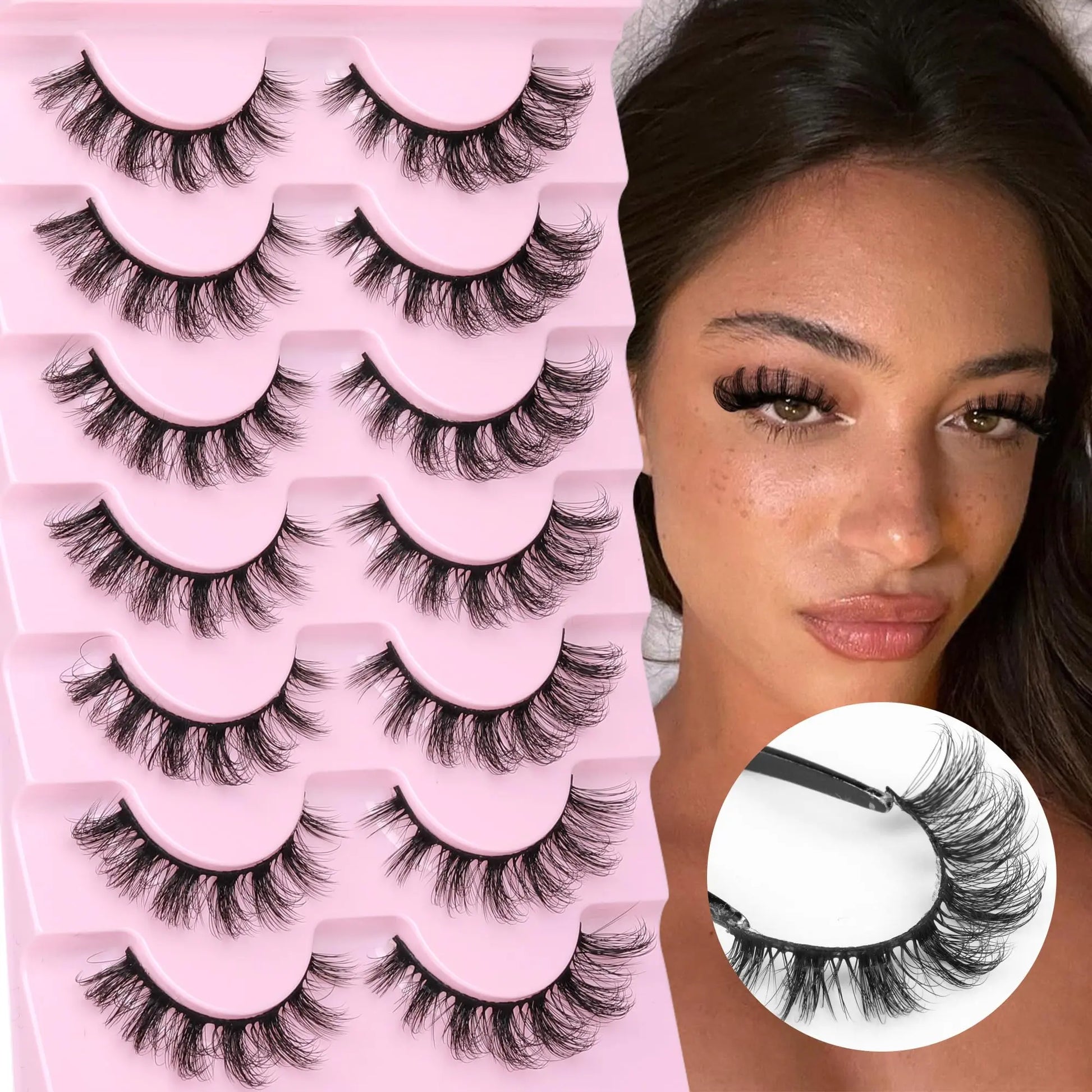 JIMIRE Mink Lashes Fluffy Cat Eye False Eyelashes Volume Wispy Fox Eye Full 17MM Thick Fake Lashes Look Like Eyelash Extensions Pestañas7 Pairs Pack GlowBeautyCo.