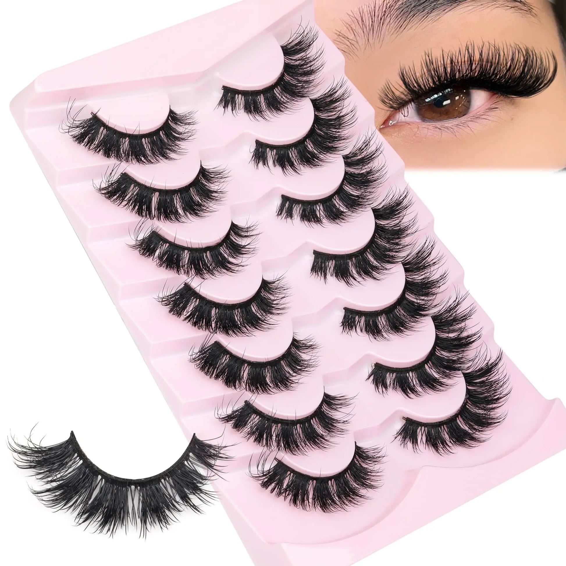 JIMIRE Mink Lashes Fluffy Cat Eye False Eyelashes Volume Wispy Fox Eye Full 17MM Thick Fake Lashes Look Like Eyelash Extensions Pestañas7 Pairs Pack GlowBeautyCo.