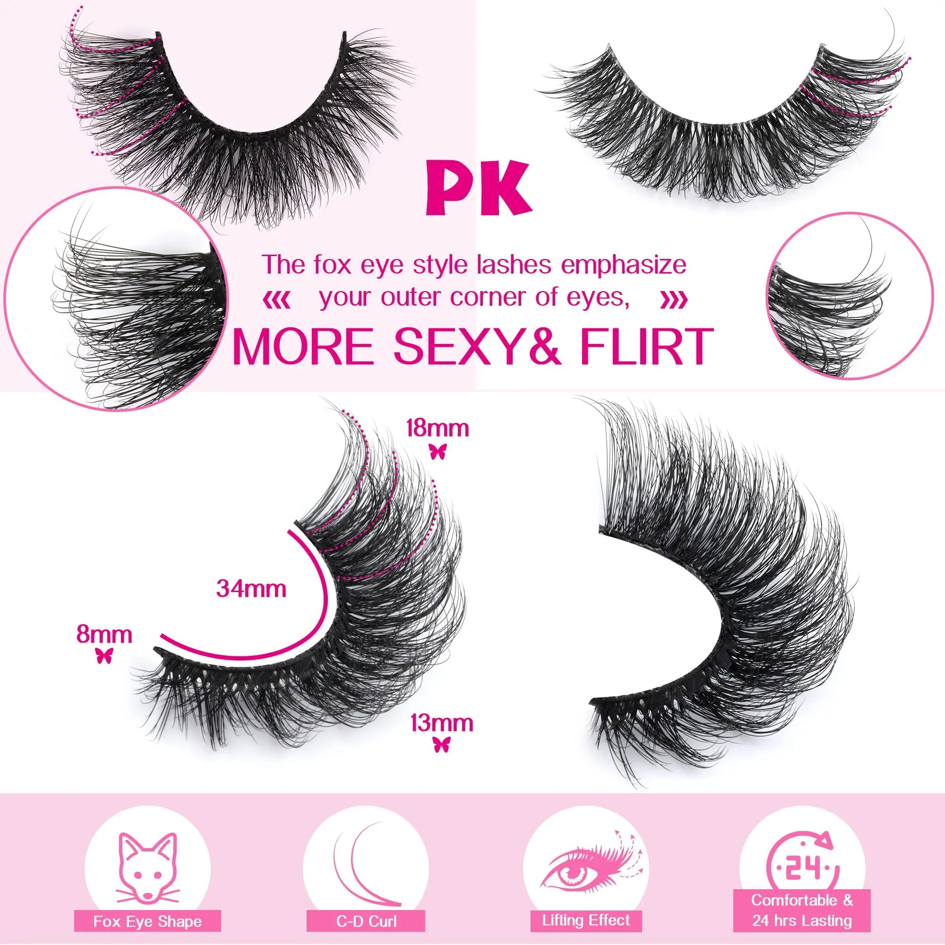 JIMIRE Mink Lashes Fluffy Cat Eye False Eyelashes Volume Wispy Fox Eye Full 17MM Thick Fake Lashes Look Like Eyelash Extensions Pestañas7 Pairs Pack GlowBeautyCo.