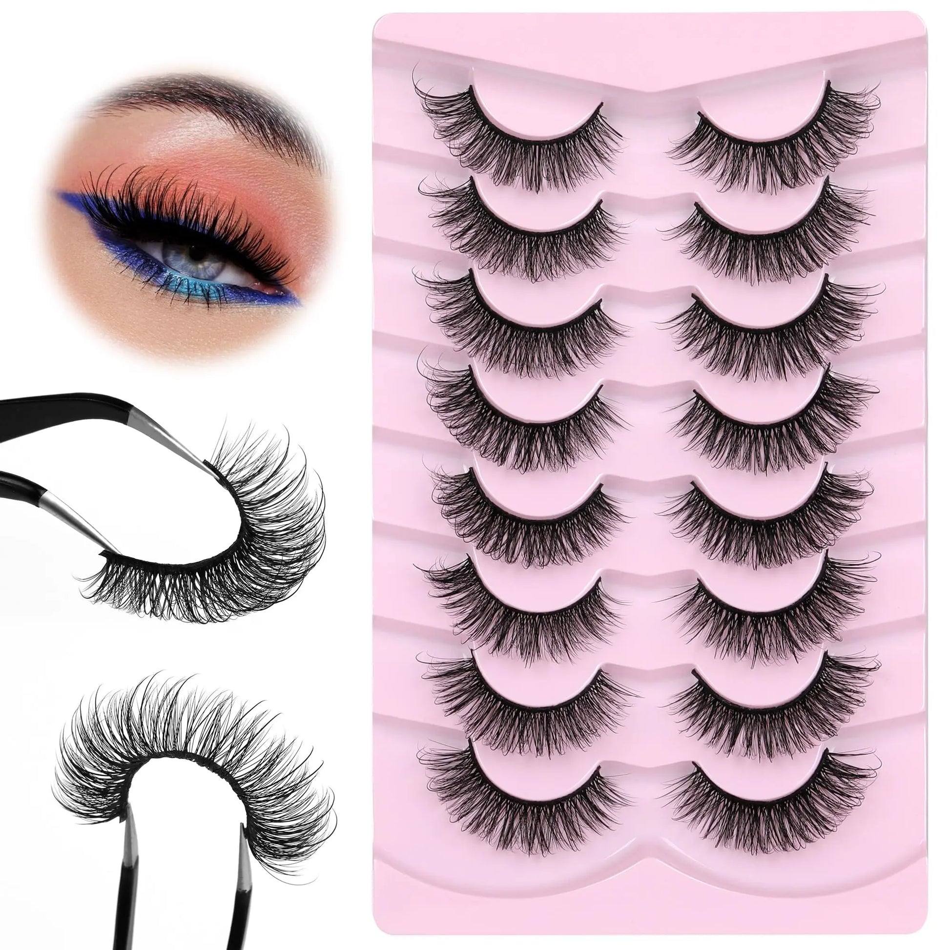 JIMIRE Mink Lashes Fluffy Cat Eye False Eyelashes Volume Wispy Fox Eye Full 17MM Thick Fake Lashes Look Like Eyelash Extensions Pestañas7 Pairs Pack GlowBeautyCo.