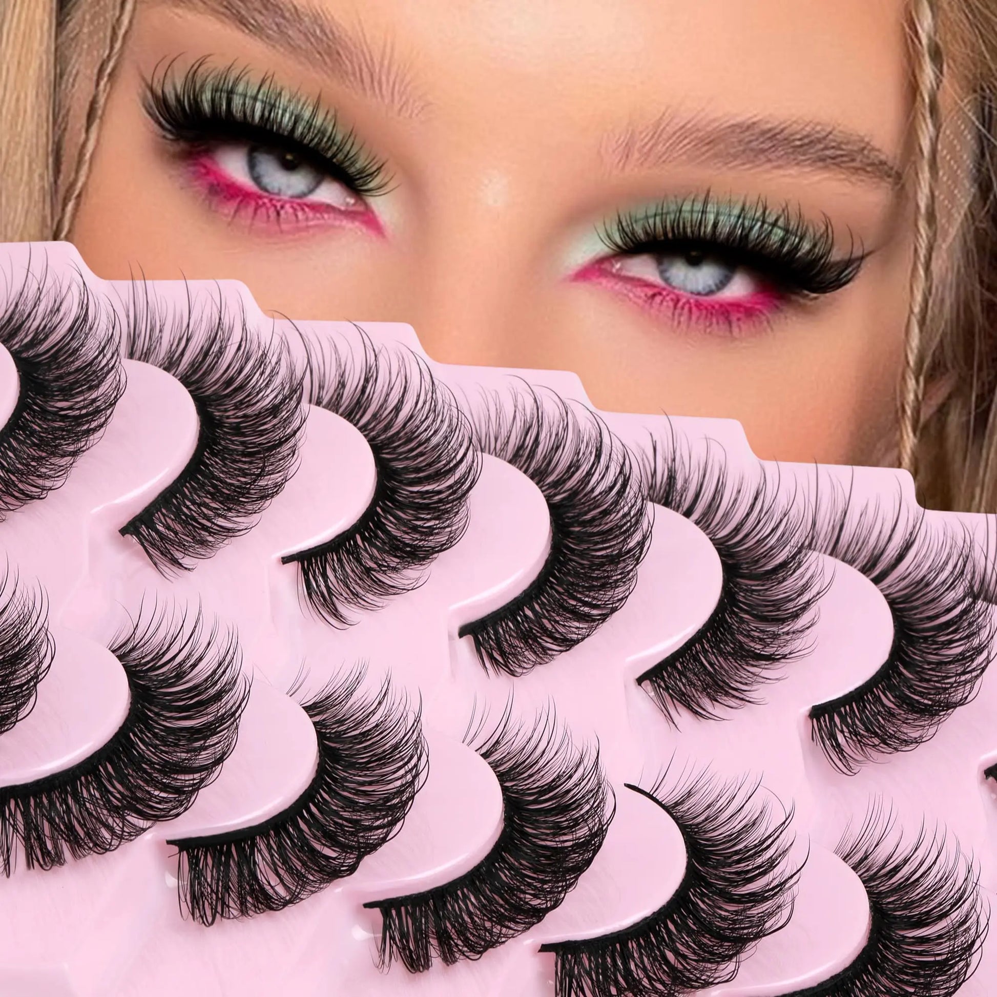 JIMIRE Mink Lashes Fluffy Cat Eye False Eyelashes Volume Wispy Fox Eye Full 17MM Thick Fake Lashes Look Like Eyelash Extensions Pestañas7 Pairs Pack GlowBeautyCo.