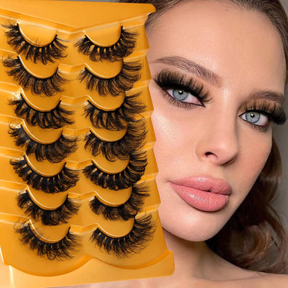 JIMIRE Mink Lashes Fluffy Cat Eye False Eyelashes Volume Wispy Fox Eye Full 17MM Thick Fake Lashes Look Like Eyelash Extensions Pestañas7 Pairs Pack GlowBeautyCo.