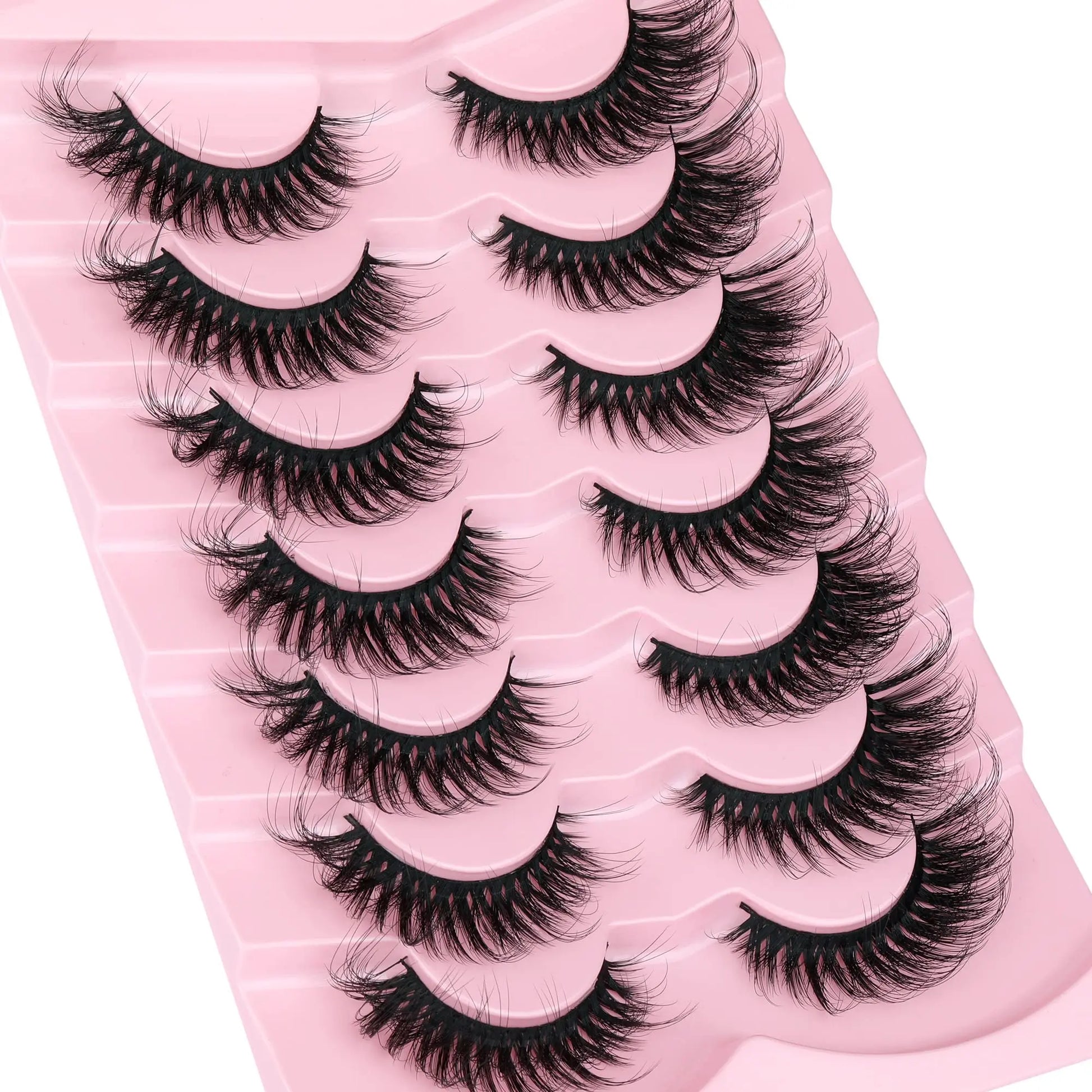 JIMIRE Mink Lashes Fluffy Cat Eye False Eyelashes Volume Wispy Fox Eye Full 17MM Thick Fake Lashes Look Like Eyelash Extensions Pestañas7 Pairs Pack GlowBeautyCo.