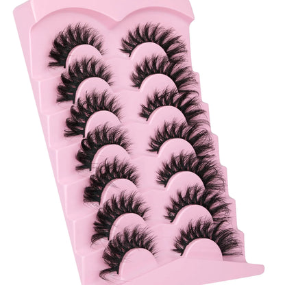 JIMIRE Mink Lashes Fluffy Cat Eye False Eyelashes Volume Wispy Fox Eye Full 17MM Thick Fake Lashes Look Like Eyelash Extensions Pestañas7 Pairs Pack GlowBeautyCo.