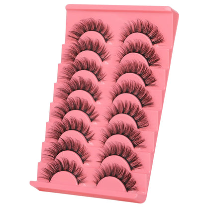 JIMIRE Mink Lashes Fluffy Cat Eye False Eyelashes Volume Wispy Fox Eye Full 17MM Thick Fake Lashes Look Like Eyelash Extensions Pestañas7 Pairs Pack GlowBeautyCo.