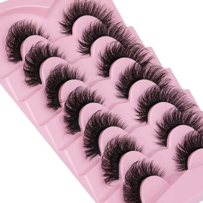 JIMIRE Mink Lashes Fluffy Cat Eye False Eyelashes Volume Wispy Fox Eye Full 17MM Thick Fake Lashes Look Like Eyelash Extensions Pestañas7 Pairs Pack GlowBeautyCo.