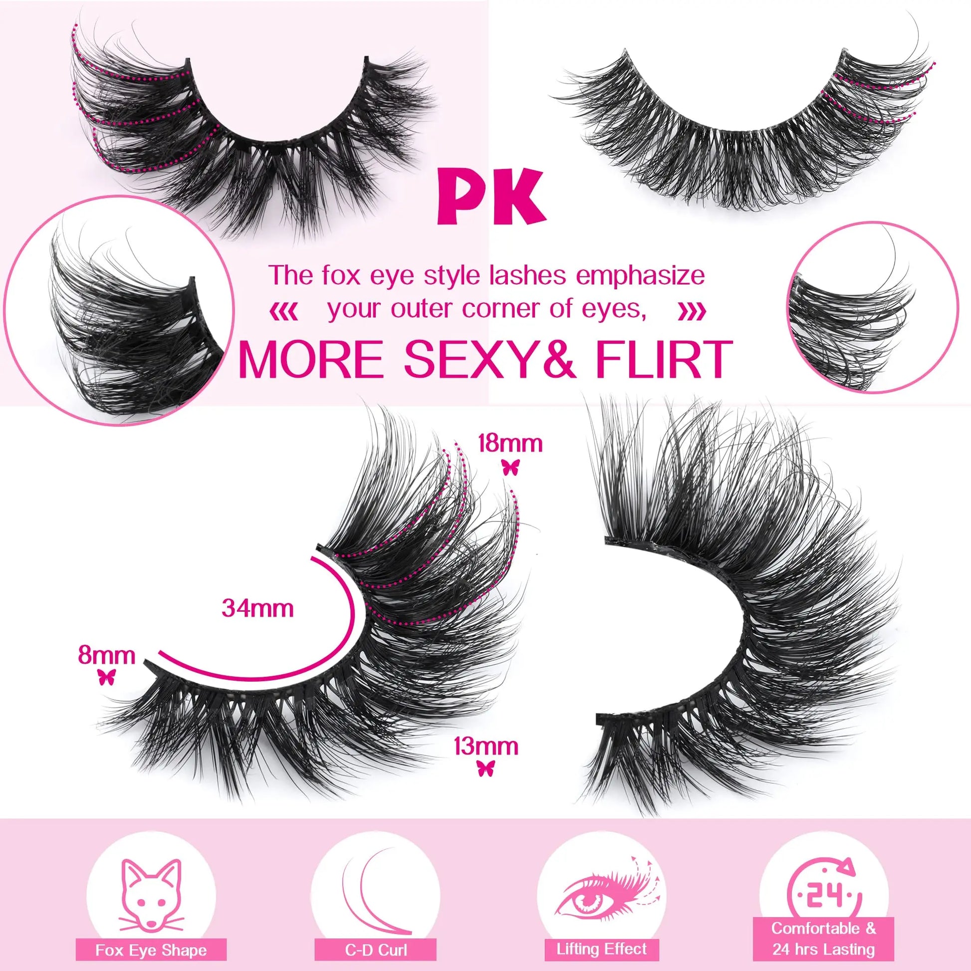 JIMIRE Mink Lashes Fluffy Cat Eye False Eyelashes Volume Wispy Fox Eye Full 17MM Thick Fake Lashes Look Like Eyelash Extensions Pestañas7 Pairs Pack GlowBeautyCo.