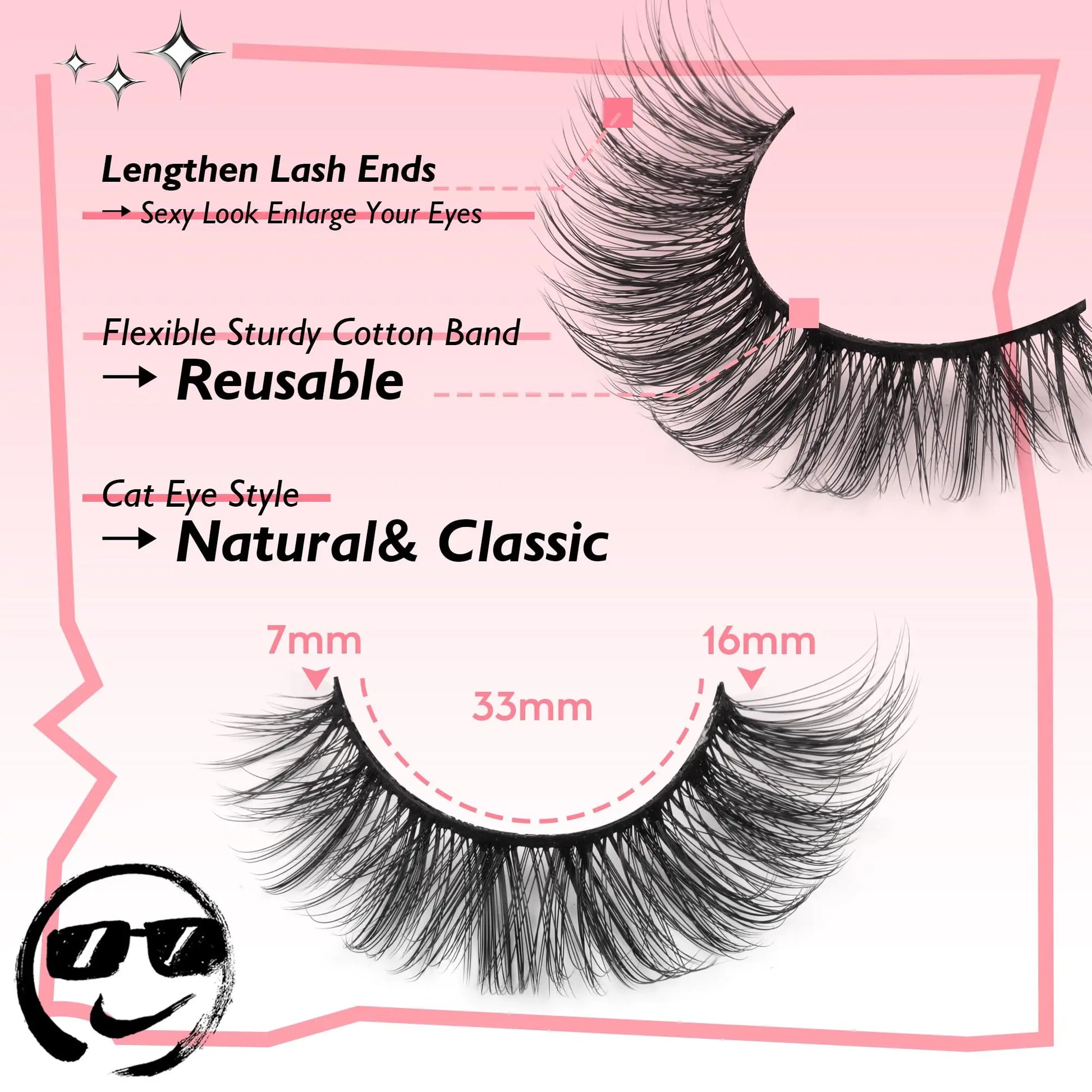 JIMIRE Mink Lashes Fluffy Cat Eye False Eyelashes Volume Wispy Fox Eye Full 17MM Thick Fake Lashes Look Like Eyelash Extensions Pestañas7 Pairs Pack GlowBeautyCo.