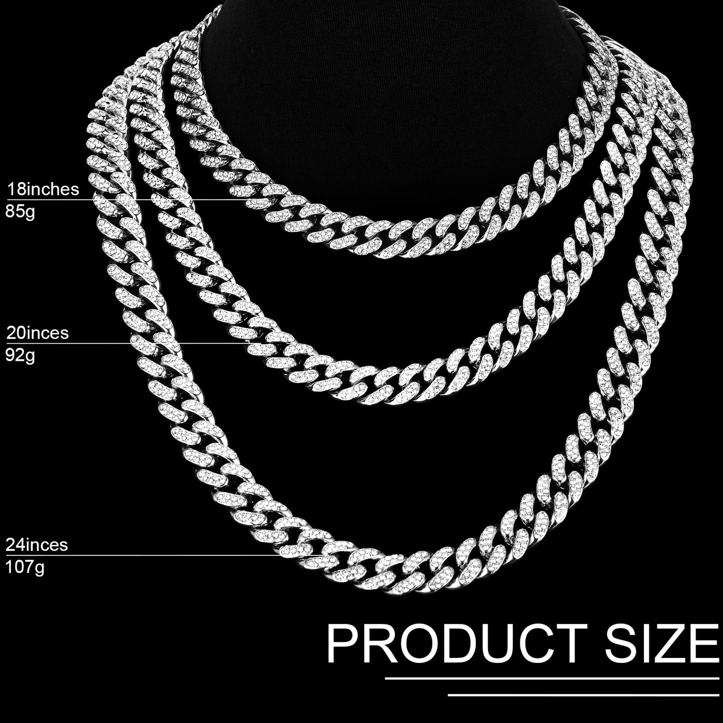 Batiyeer Cuban Link Chain Necklace Bracelet Rhinestone Earrings Bling Necklace Bracelet Crystal Big Circle Earring for Women