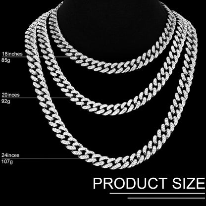 Batiyeer Cuban Link Chain Necklace Bracelet Rhinestone Earrings Bling Necklace Bracelet Crystal Big Circle Earring for Women