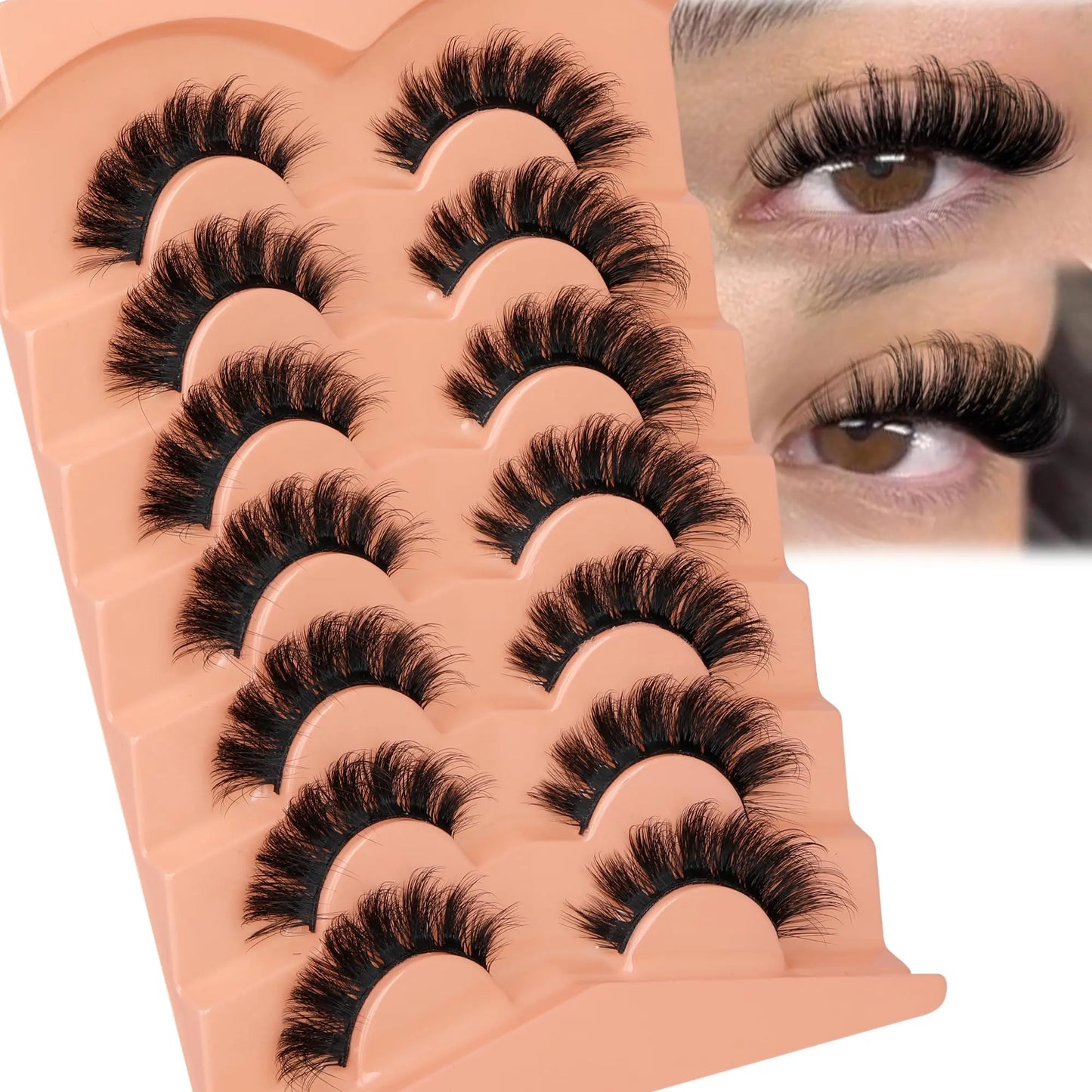 JIMIRE Mink Lashes Fluffy Cat Eye False Eyelashes Volume Wispy Fox Eye Full 17MM Thick Fake Lashes Look Like Eyelash Extensions Pestañas7 Pairs Pack GlowBeautyCo.