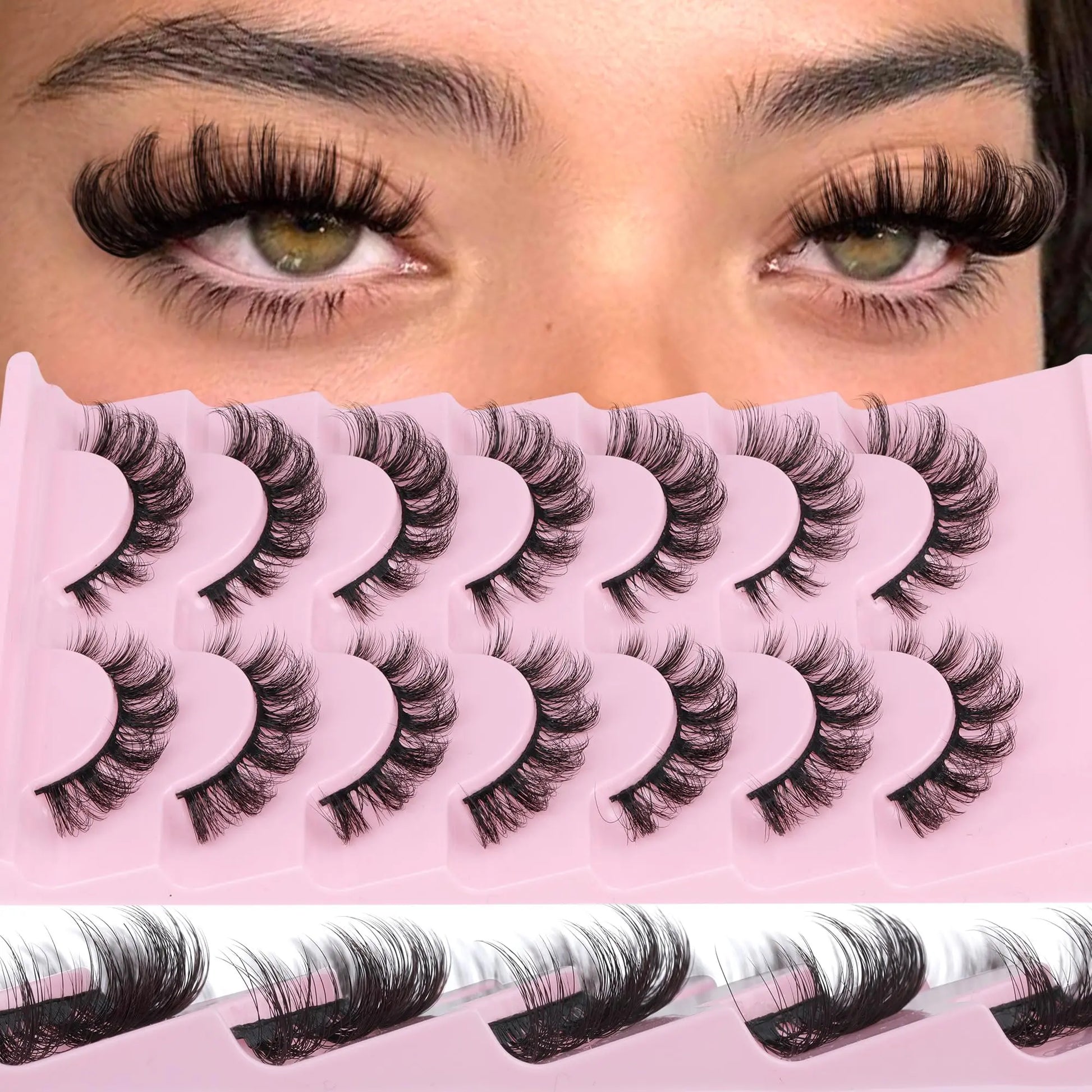 JIMIRE Mink Lashes Fluffy Cat Eye False Eyelashes Volume Wispy Fox Eye Full 17MM Thick Fake Lashes Look Like Eyelash Extensions Pestañas7 Pairs Pack GlowBeautyCo.