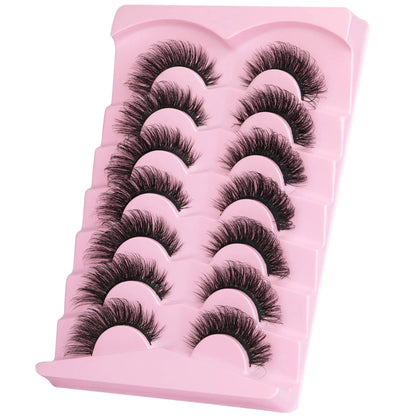 JIMIRE Mink Lashes Fluffy Cat Eye False Eyelashes Volume Wispy Fox Eye Full 17MM Thick Fake Lashes Look Like Eyelash Extensions Pestañas7 Pairs Pack GlowBeautyCo.