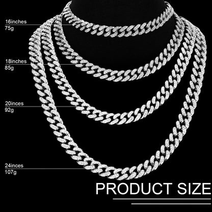 Batiyeer Cuban Link Chain Necklace Bracelet Rhinestone Earrings Bling Necklace Bracelet Crystal Big Circle Earring for Women