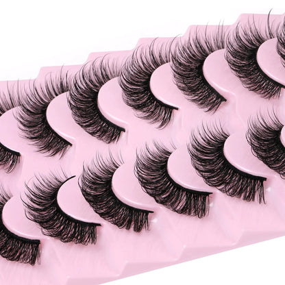 JIMIRE Mink Lashes Fluffy Cat Eye False Eyelashes Volume Wispy Fox Eye Full 17MM Thick Fake Lashes Look Like Eyelash Extensions Pestañas7 Pairs Pack GlowBeautyCo.