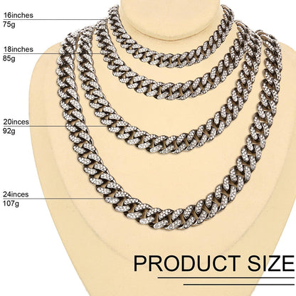 Batiyeer Cuban Link Chain Necklace Bracelet Rhinestone Earrings Bling Necklace Bracelet Crystal Big Circle Earring for Women