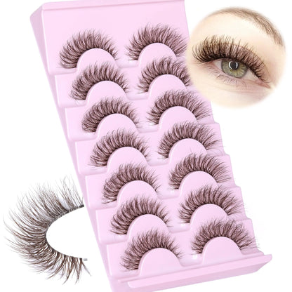 JIMIRE Mink Lashes Fluffy Cat Eye False Eyelashes Volume Wispy Fox Eye Full 17MM Thick Fake Lashes Look Like Eyelash Extensions Pestañas7 Pairs Pack GlowBeautyCo.