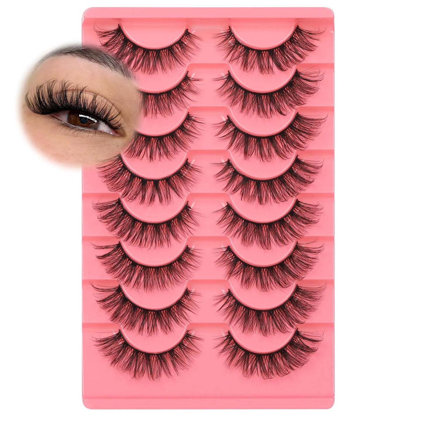 JIMIRE Mink Lashes Fluffy Cat Eye False Eyelashes Volume Wispy Fox Eye Full 17MM Thick Fake Lashes Look Like Eyelash Extensions Pestañas7 Pairs Pack GlowBeautyCo.