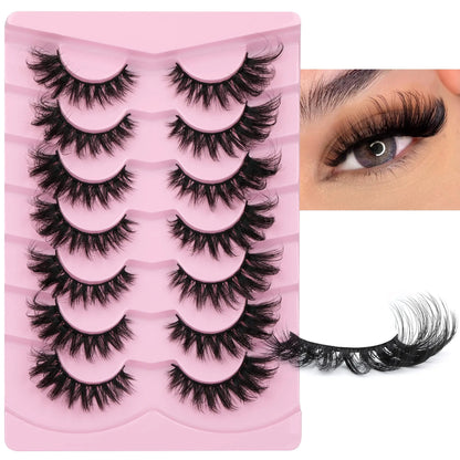 JIMIRE Mink Lashes Fluffy Cat Eye False Eyelashes Volume Wispy Fox Eye Full 17MM Thick Fake Lashes Look Like Eyelash Extensions Pestañas7 Pairs Pack GlowBeautyCo.