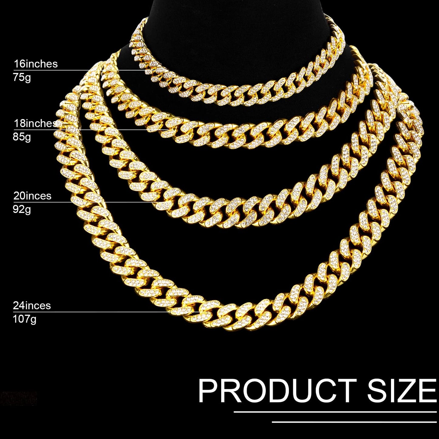 Batiyeer Cuban Link Chain Necklace Bracelet Rhinestone Earrings Bling Necklace Bracelet Crystal Big Circle Earring for Women