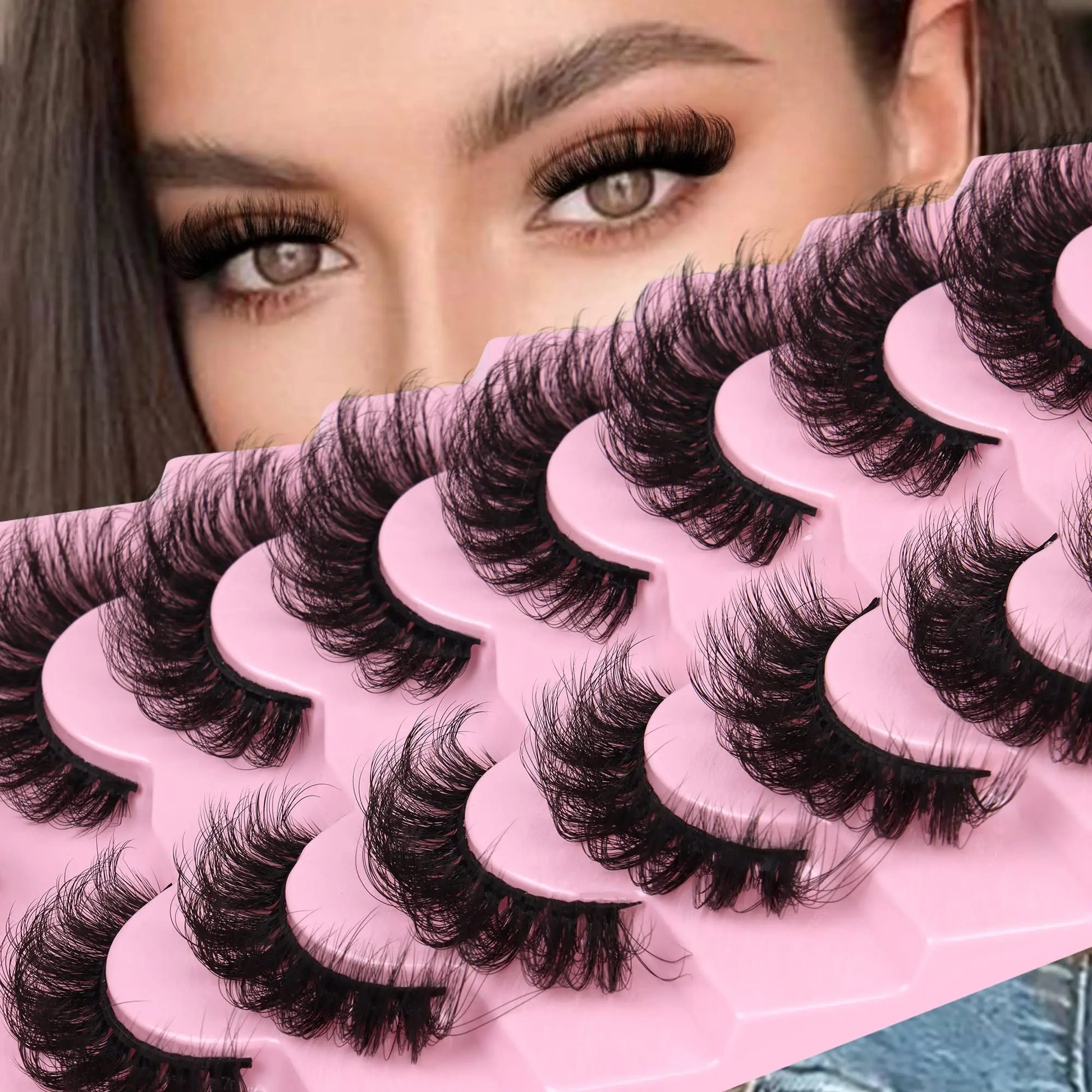 JIMIRE Mink Lashes Fluffy Cat Eye False Eyelashes Volume Wispy Fox Eye Full 17MM Thick Fake Lashes Look Like Eyelash Extensions Pestañas7 Pairs Pack GlowBeautyCo.