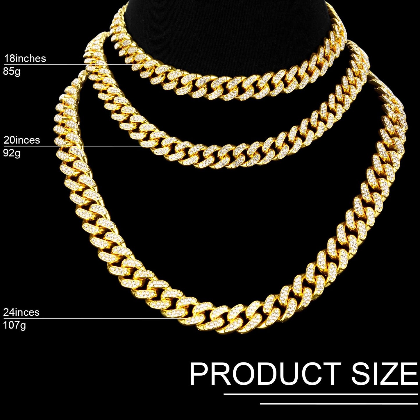 Batiyeer Cuban Link Chain Necklace Bracelet Rhinestone Earrings Bling Necklace Bracelet Crystal Big Circle Earring for Women