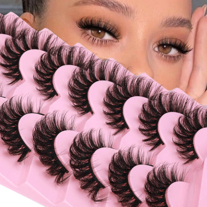 JIMIRE Mink Lashes Fluffy Cat Eye False Eyelashes Volume Wispy Fox Eye Full 17MM Thick Fake Lashes Look Like Eyelash Extensions Pestañas7 Pairs Pack GlowBeautyCo.