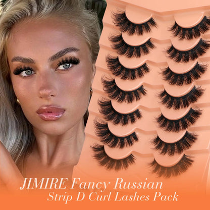 JIMIRE Mink Lashes Fluffy Cat Eye False Eyelashes Volume Wispy Fox Eye Full 17MM Thick Fake Lashes Look Like Eyelash Extensions Pestañas7 Pairs Pack GlowBeautyCo.