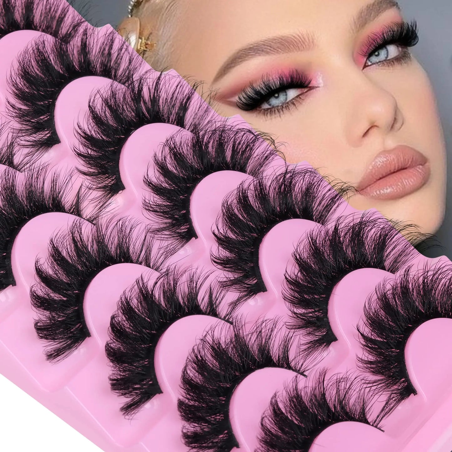 JIMIRE Mink Lashes Fluffy Cat Eye False Eyelashes Volume Wispy Fox Eye Full 17MM Thick Fake Lashes Look Like Eyelash Extensions Pestañas7 Pairs Pack GlowBeautyCo.