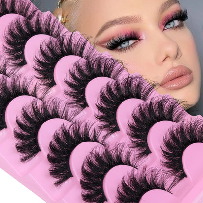 JIMIRE Mink Lashes Fluffy Cat Eye False Eyelashes Volume Wispy Fox Eye Full 17MM Thick Fake Lashes Look Like Eyelash Extensions Pestañas7 Pairs Pack GlowBeautyCo.