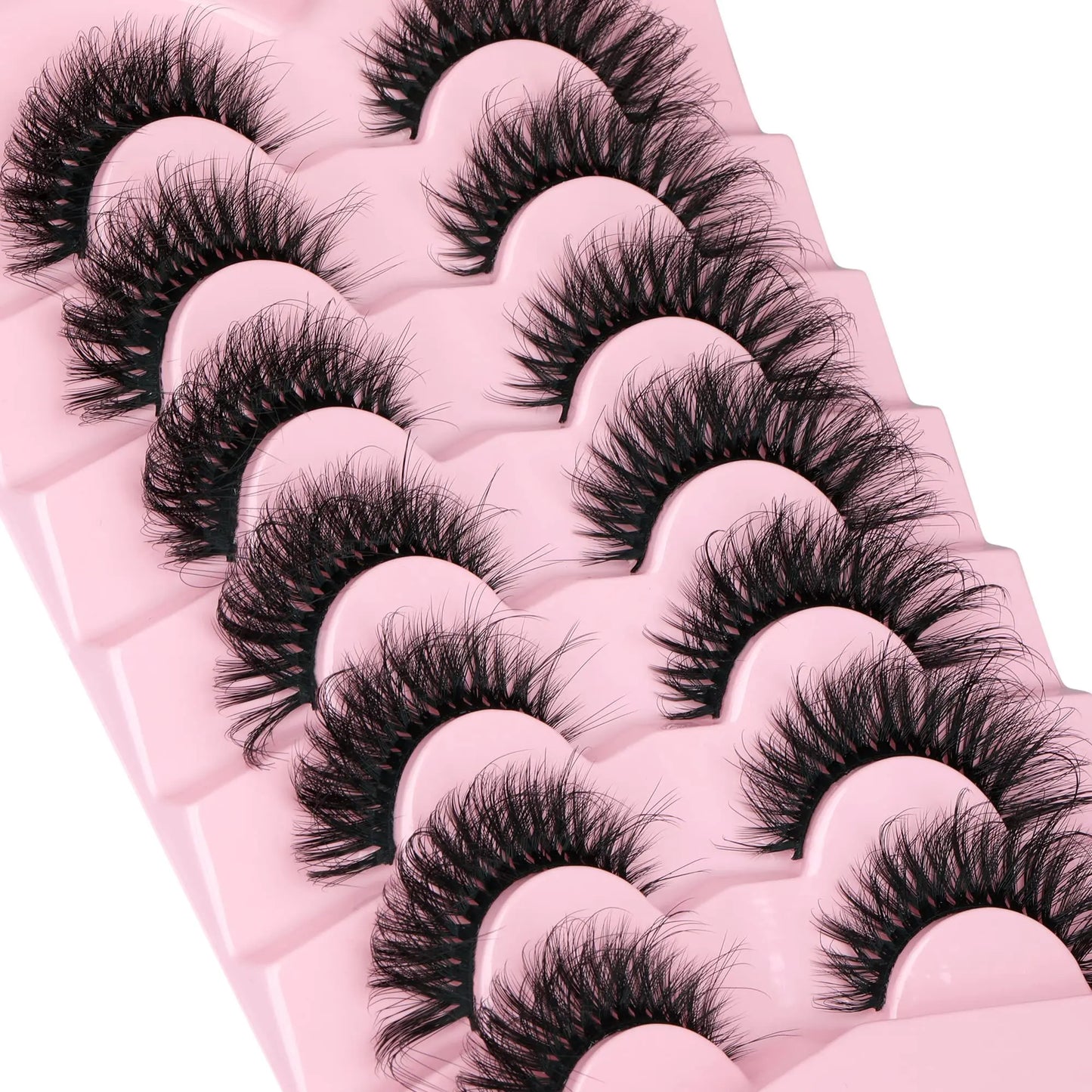 JIMIRE Mink Lashes Fluffy Cat Eye False Eyelashes Volume Wispy Fox Eye Full 17MM Thick Fake Lashes Look Like Eyelash Extensions Pestañas7 Pairs Pack GlowBeautyCo.