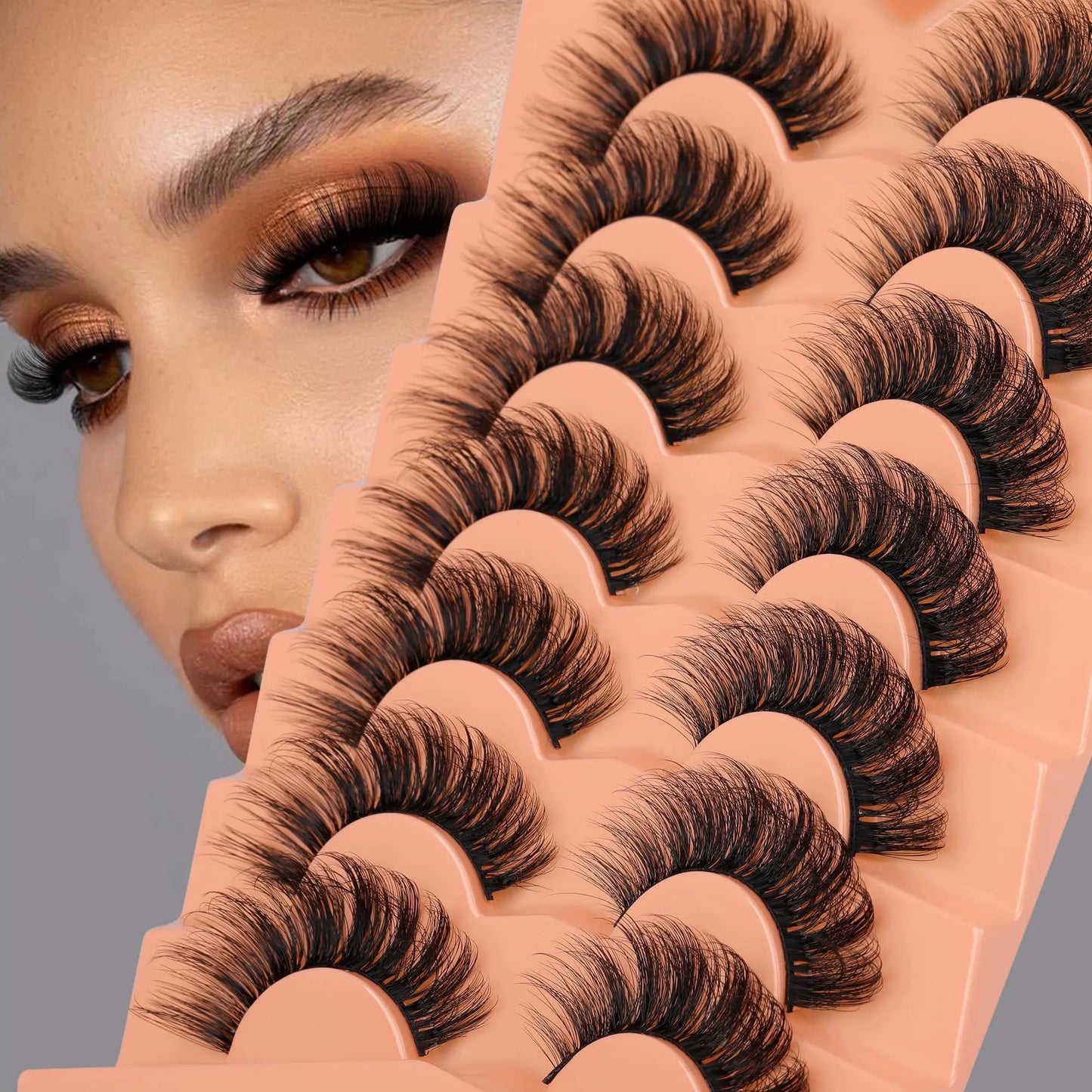 JIMIRE Mink Lashes Fluffy Cat Eye False Eyelashes Volume Wispy Fox Eye Full 17MM Thick Fake Lashes Look Like Eyelash Extensions Pestañas7 Pairs Pack GlowBeautyCo.