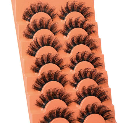 JIMIRE Mink Lashes Fluffy Cat Eye False Eyelashes Volume Wispy Fox Eye Full 17MM Thick Fake Lashes Look Like Eyelash Extensions Pestañas7 Pairs Pack GlowBeautyCo.