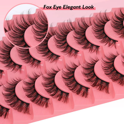 JIMIRE Mink Lashes Fluffy Cat Eye False Eyelashes Volume Wispy Fox Eye Full 17MM Thick Fake Lashes Look Like Eyelash Extensions Pestañas7 Pairs Pack GlowBeautyCo.