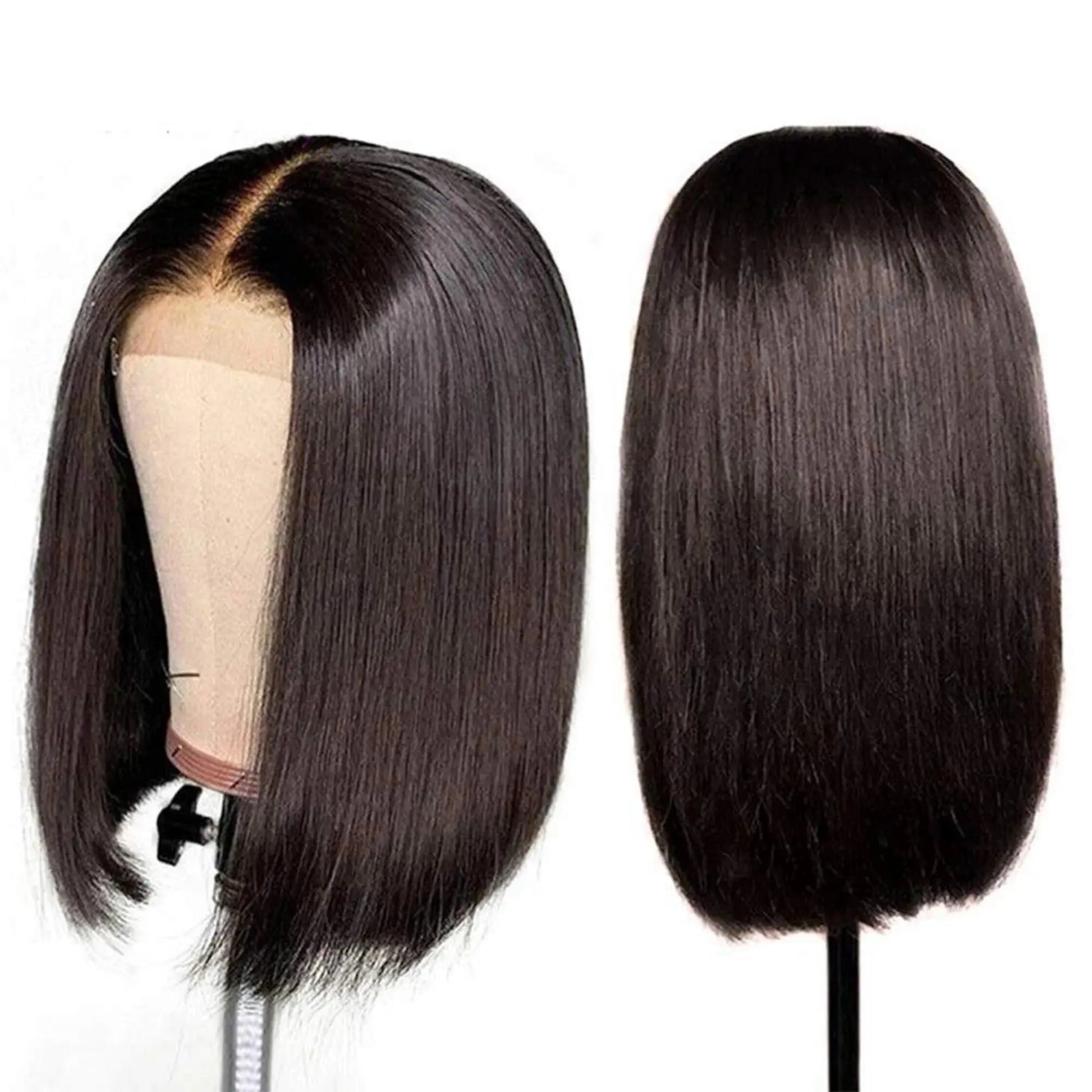 Human Hair Bob Wig Straight Black Bob Wigs Lace Front for Women Short 4X4 Lace Closure Wigs Pre Plucked Brazilian Virgin Cheap Natural Color Middle Part 10 Inch