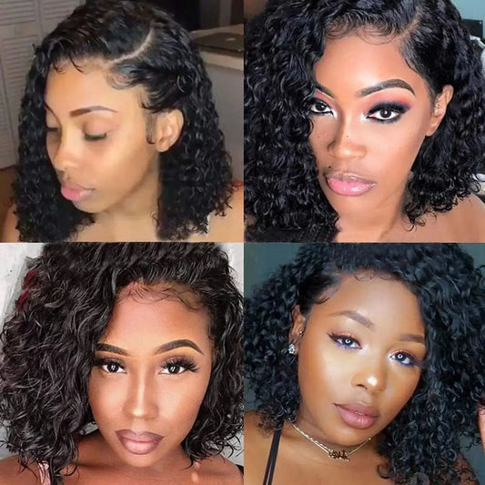 Short Lace Front Wigs Human Hair Deep Wave 12” Inch 13X4 Lace Frontal Wig 100% Brazilian Virgin Wig Pre Plucked with Baby Hair for Black Women 180% Density Natural Black Color