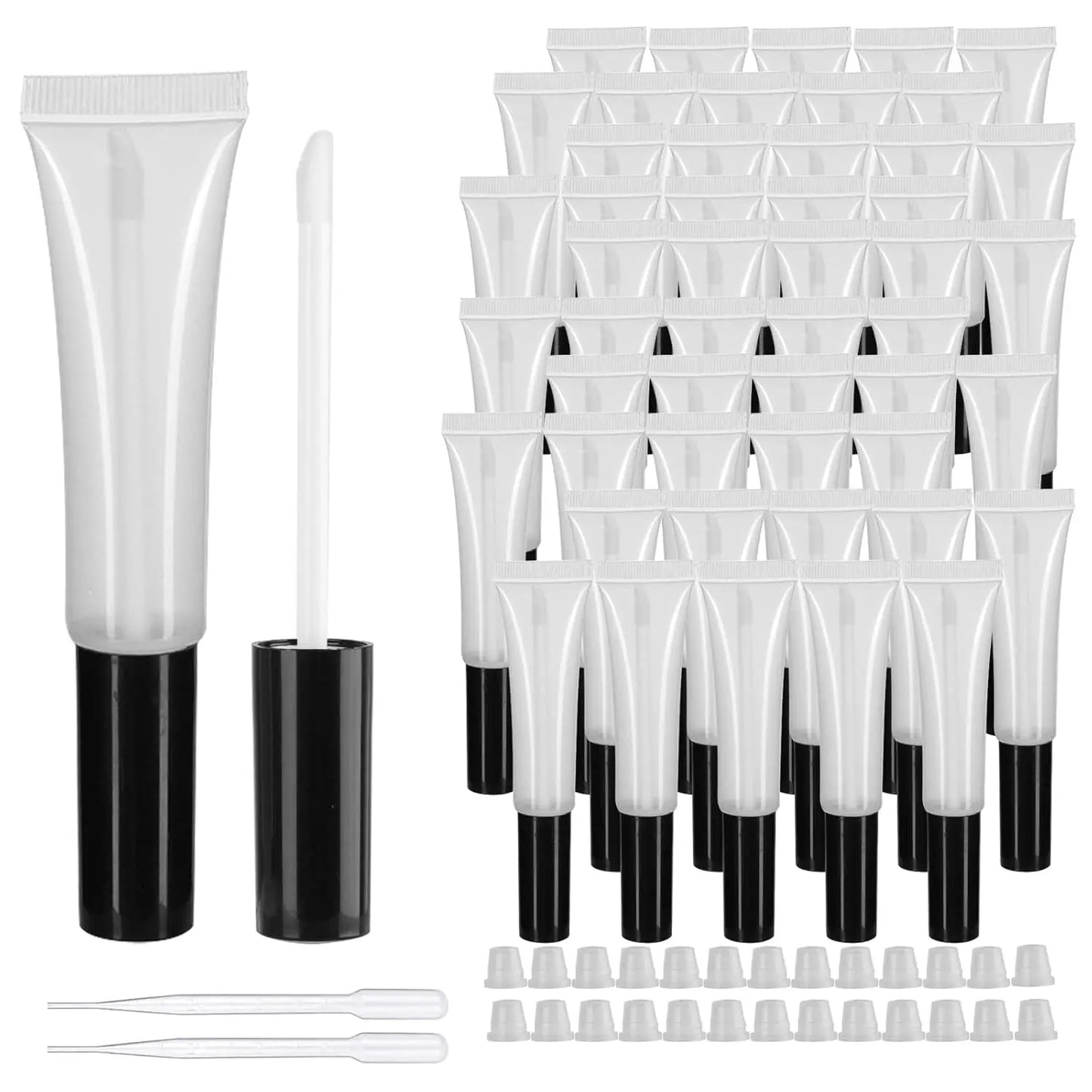 50 Pack Empty Black 15Ml Squeeze Lip Gloss Tubes with Wand 0.5Oz Soft Lipgloss Container Chapstick Containers Empty Tube