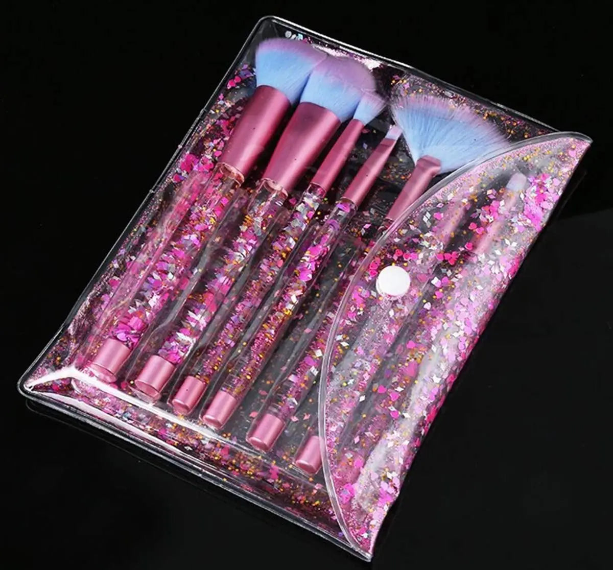 Unicorn Fan Makeup Brush Set,Crystal Sparkles Blue Blush Powder Fan Lip Eye Shadow Eyebrow Eye Blender Brush in Set