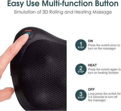 Back and Neck Massager with Heat, Deep Tissue Kneading, Electric Massage Pillow for Back,Shoulders,Legs,Foot,Body Muscle